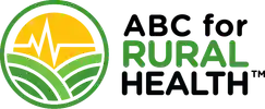 The logo for ABC for Rural Health, depicting rolling hills and a sun with a pulse line.